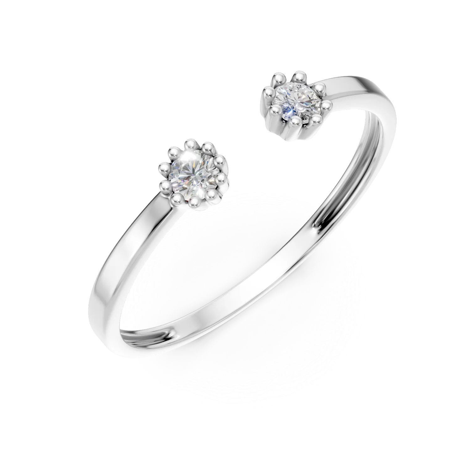 Inel deschis din aur alb cu diamante de 0.1ct