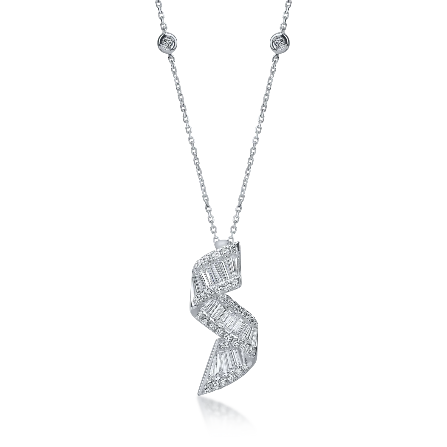 Teilor Lant cu pandantiv din aur alb cu diamante baguette si round de 1.05ct