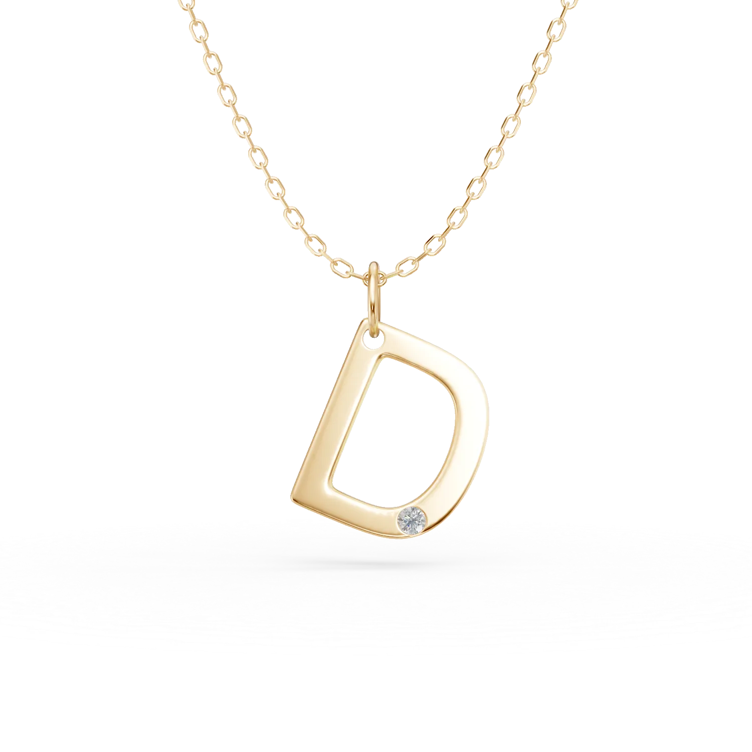 Lant cu pandantiv initiala D din aur galben cu diamant de 0.005ct