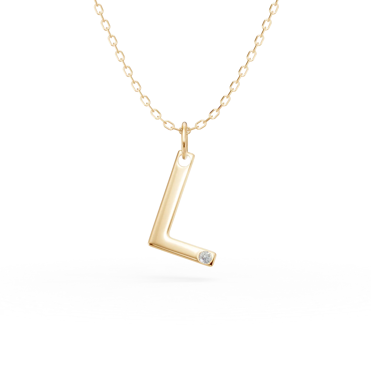 Teilor Lant cu pandantiv initiala L din aur galben cu diamant de 0.005ct