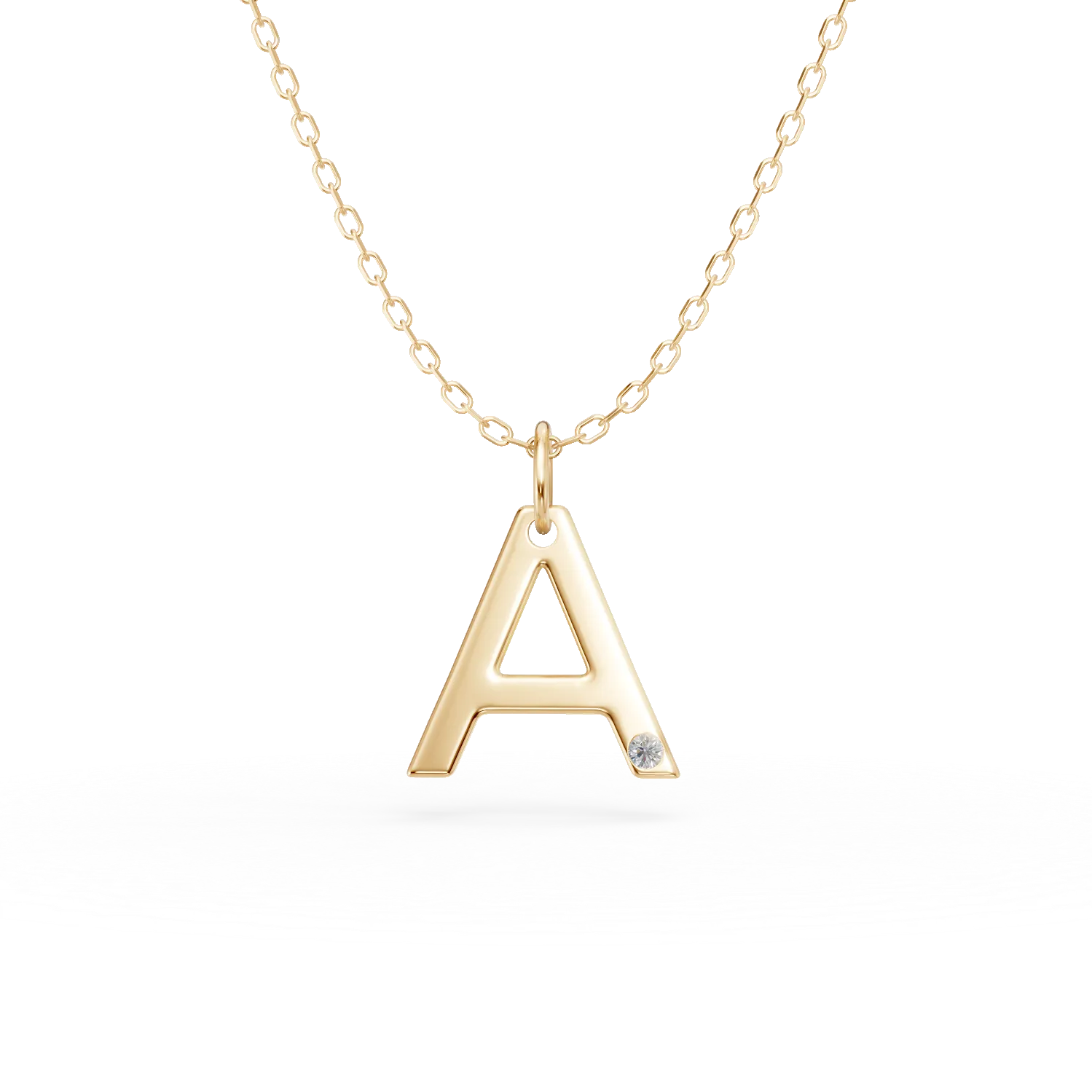 Teilor Lant cu pandantiv initiala A din aur galben cu diamant de 0.005ct