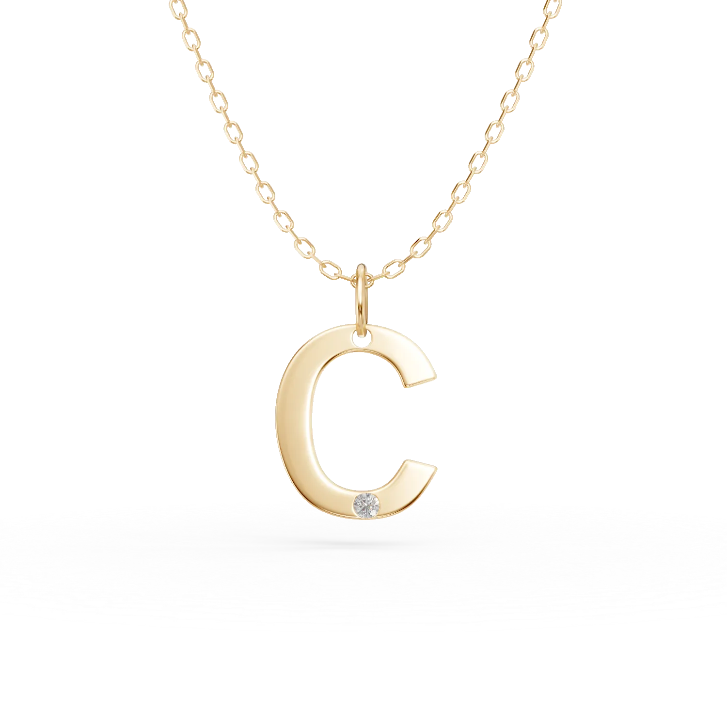 Teilor Lant cu pandantiv initiala C din aur galben cu diamant de 0.005ct