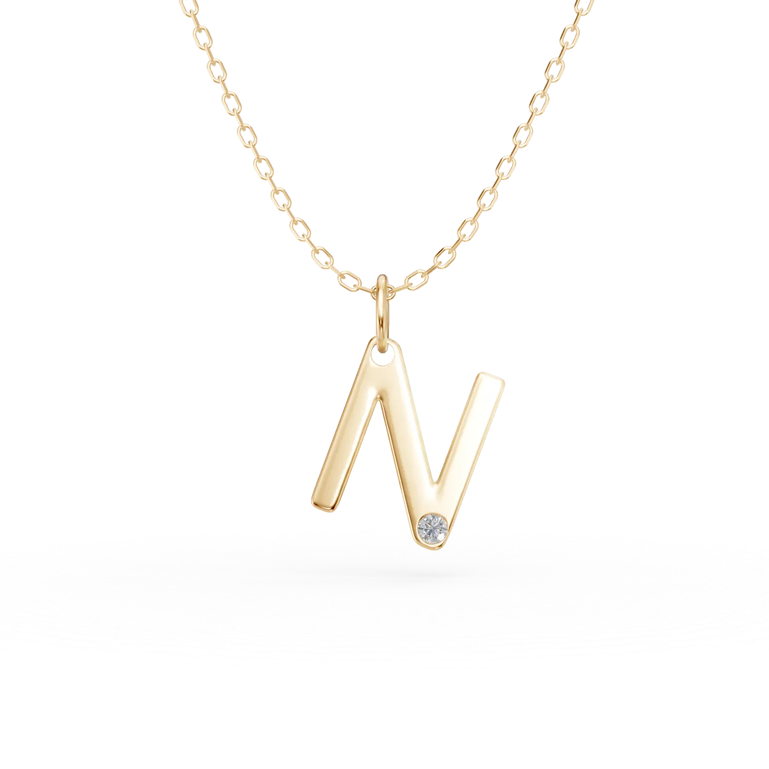 Teilor Lant cu pandantiv initiala N din aur galben cu diamant de 0.005ct