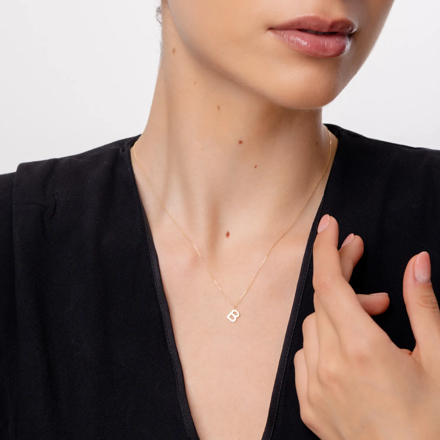 Lant cu pandantiv initiala B din aur galben cu diamant de 0.005ct — imaginea 4