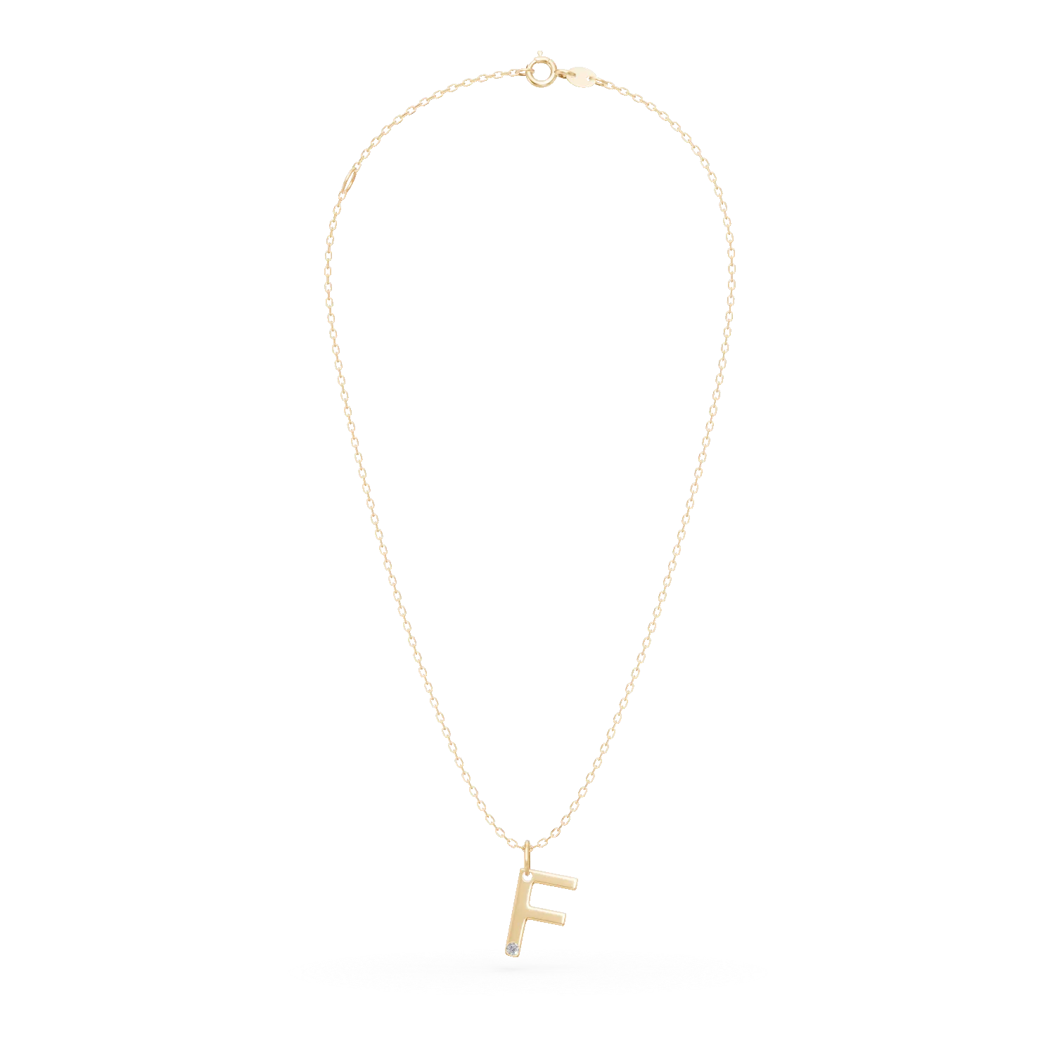 Naszyjnik z zawieszka litera F z zoltego zlota z 0.005ct diamentem