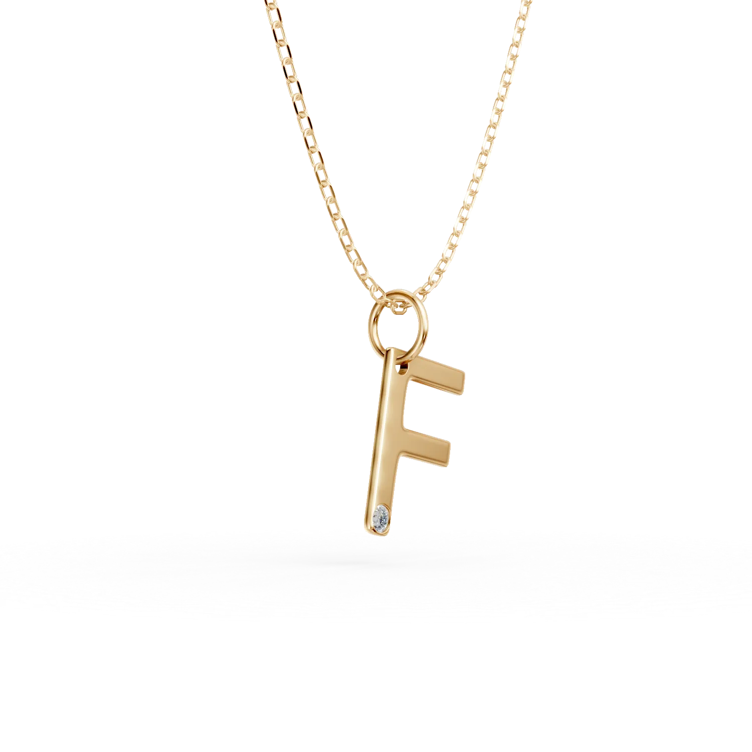 Naszyjnik z zawieszka litera F z zoltego zlota z 0.005ct diamentem