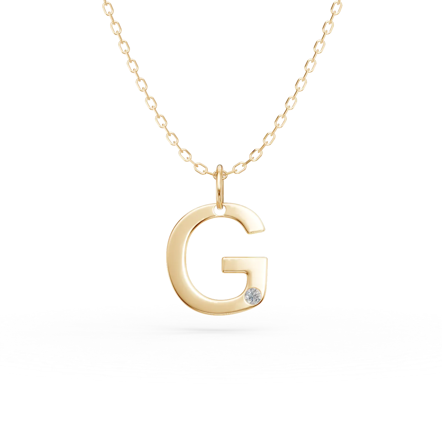Lant cu pandantiv initiala G din aur galben cu diamant de 0.005ct