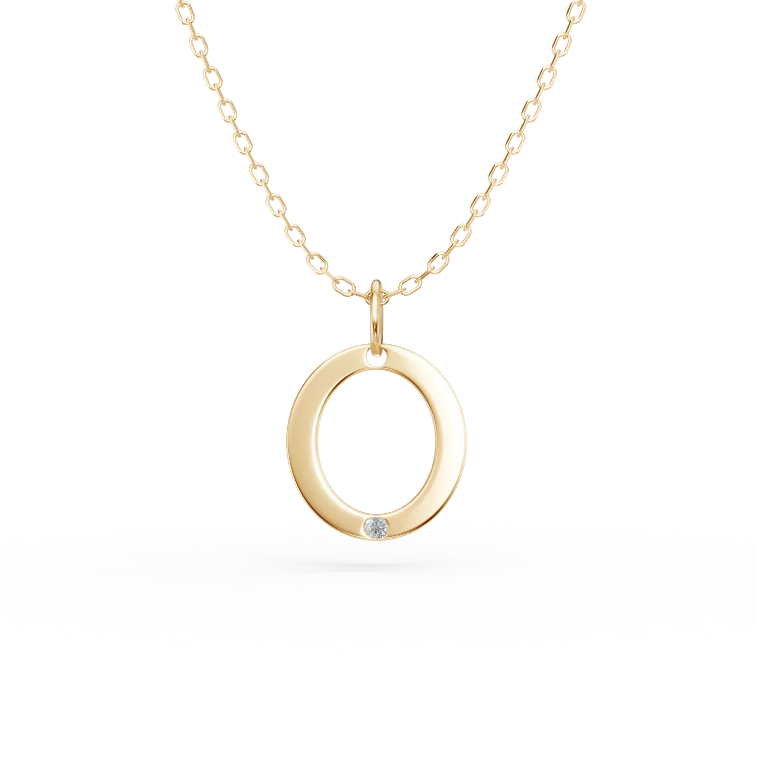 Teilor Lant cu pandantiv initiala O din aur galben cu diamant de 0.005ct