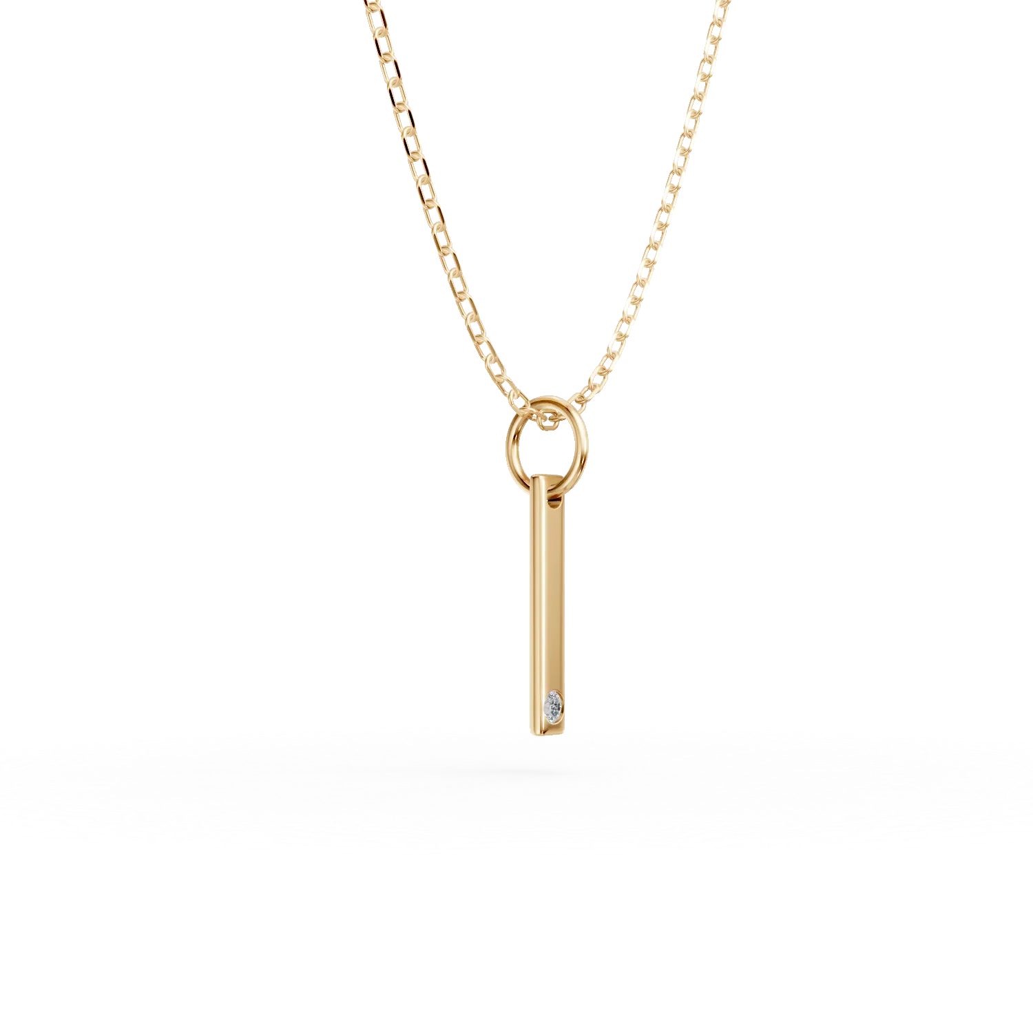 Teilor Lant cu pandantiv initiala I din aur galben cu diamant de 0.005ct