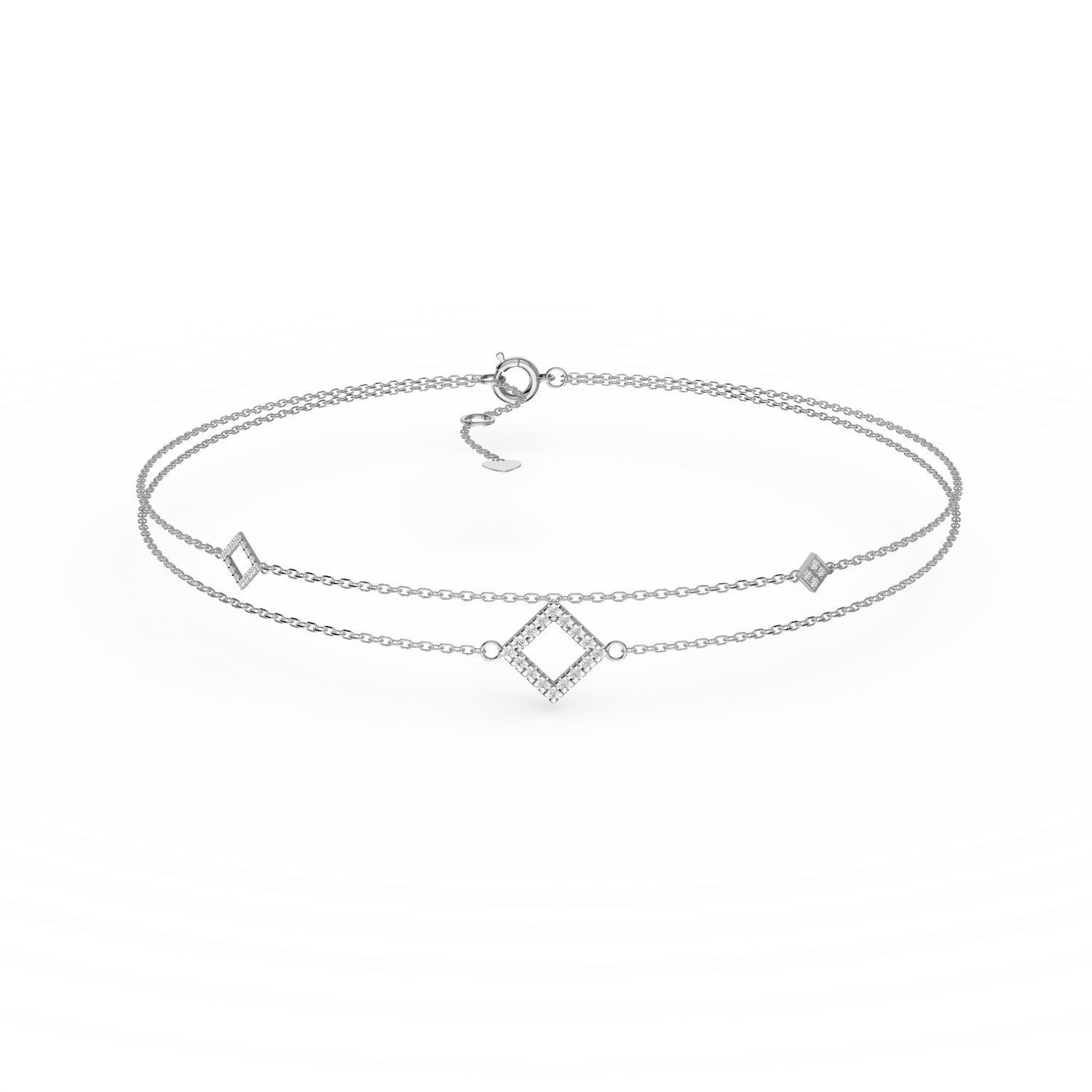 Bratara cu pandantive geometrice din aur alb cu diamante de 0.1ct