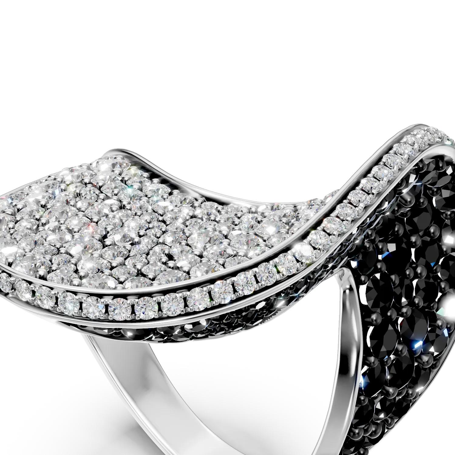 Fehérarany gyűrű 2.9ct fekete és átlátszó gyémántokkal