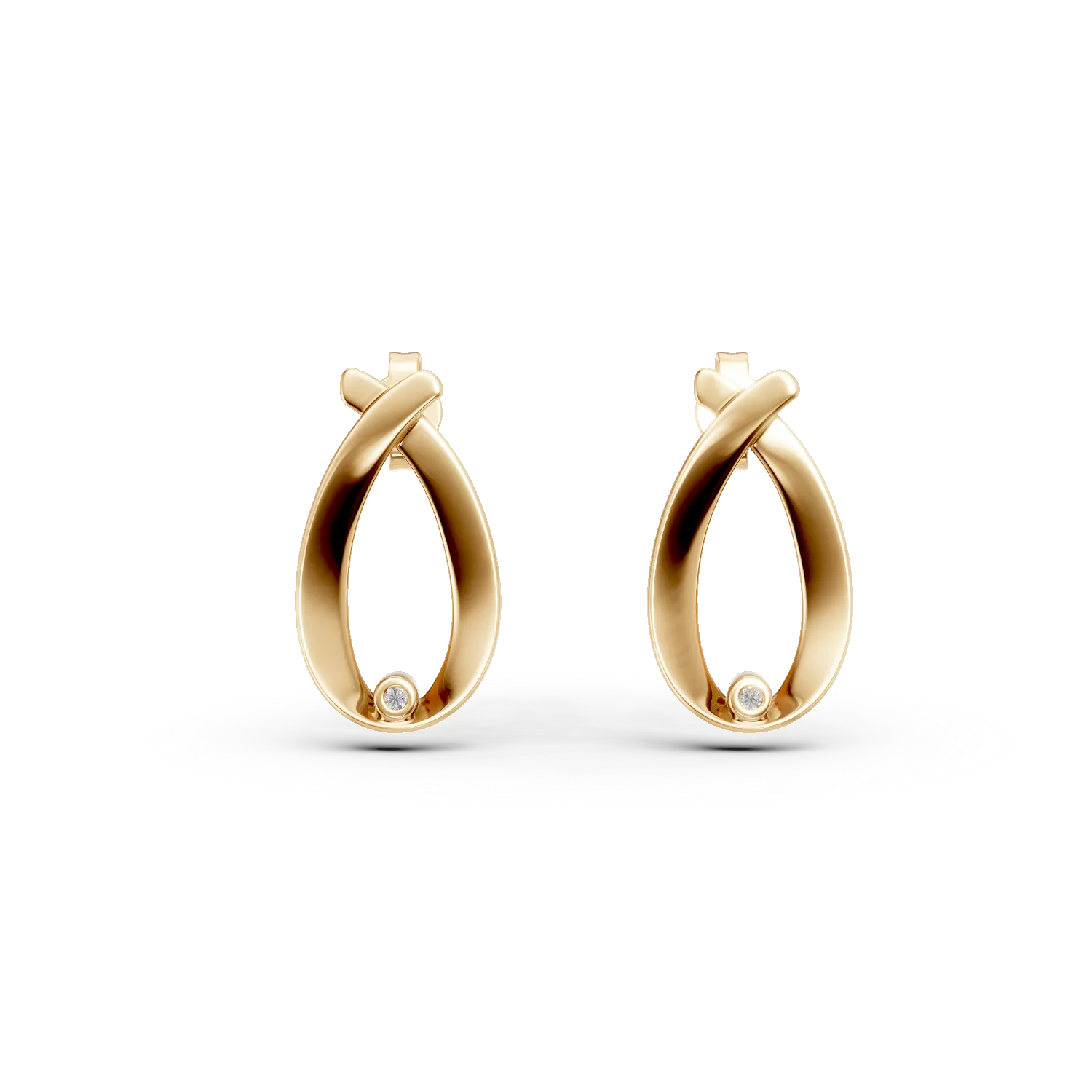 Geometryczne kolczyki z zoltego zlota z diamentami 0.01ct