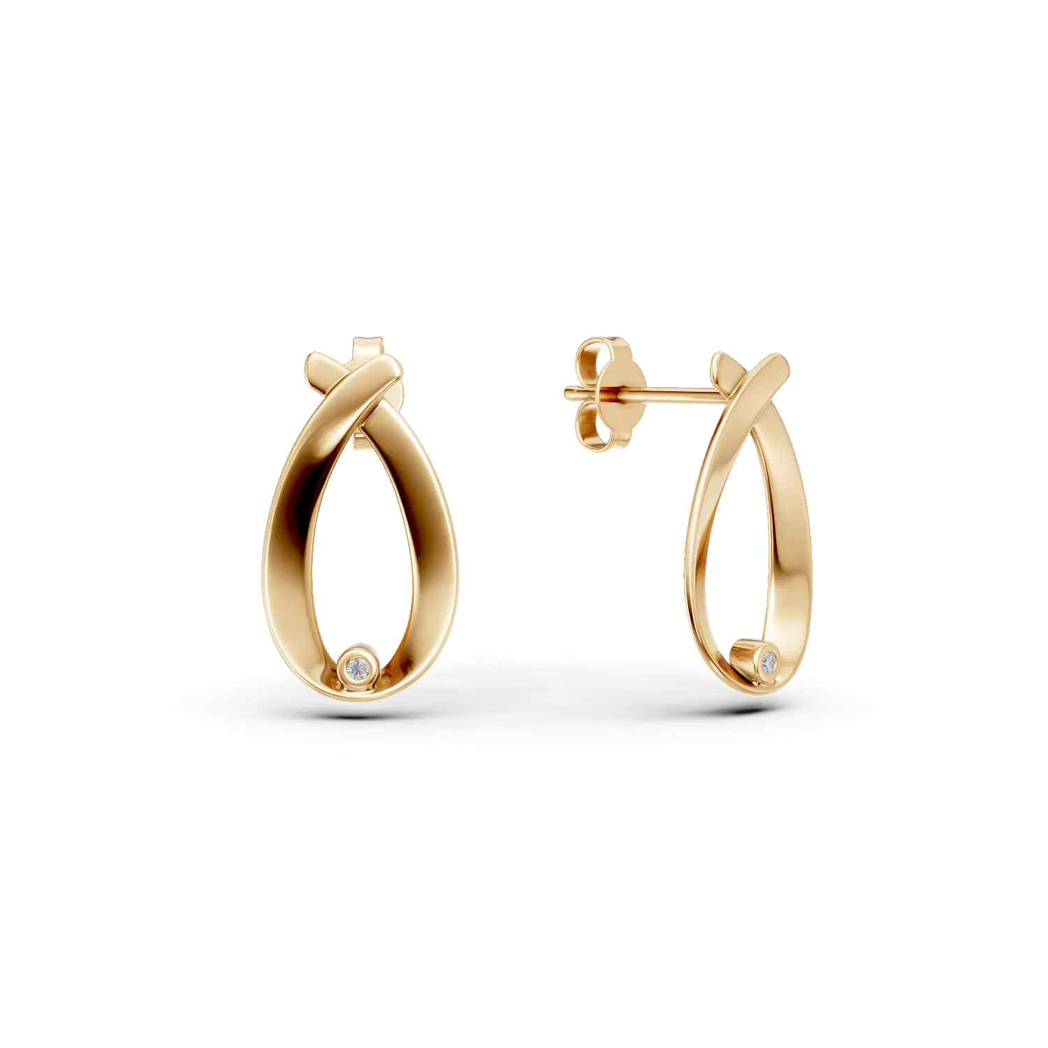 Sargaarany geometrikus fulbevalo 0.01ct gyemantokkal