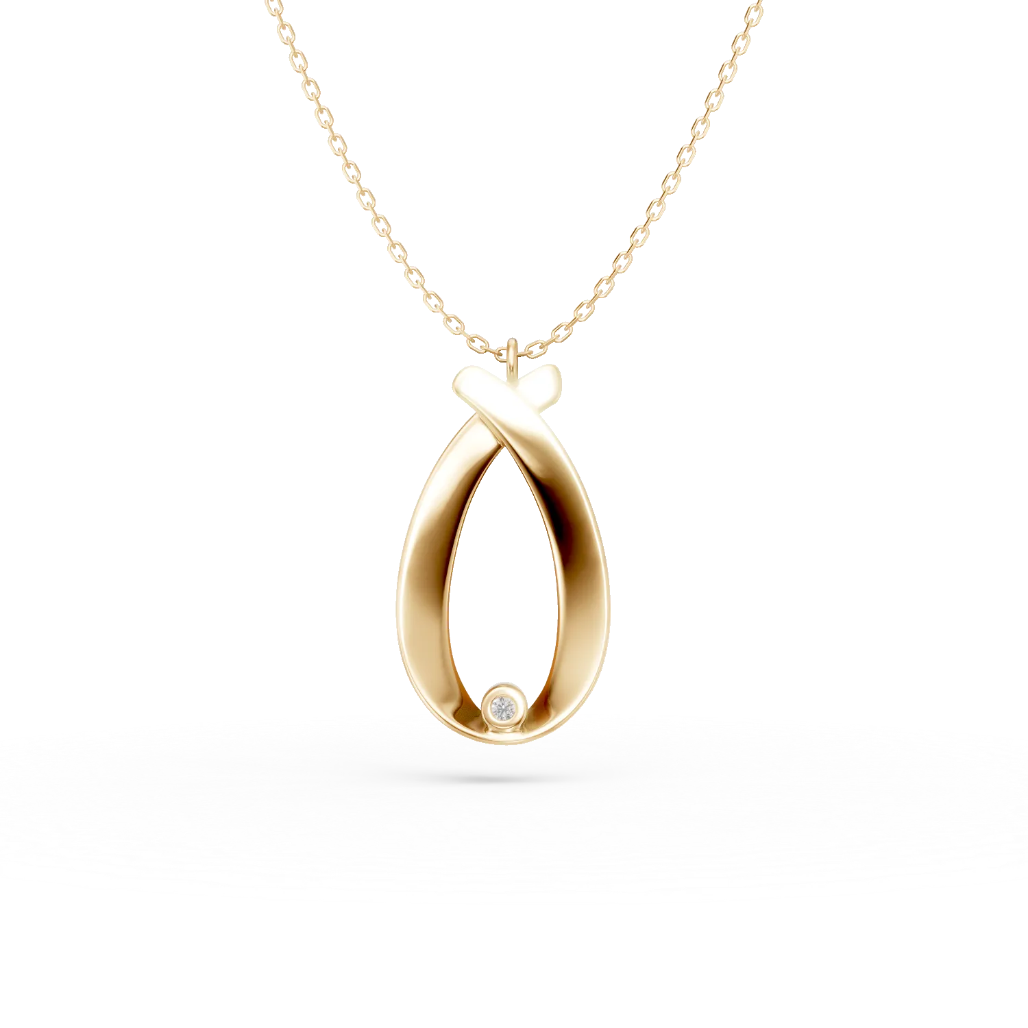 Teilor Lant cu pandantiv geometric din aur galben cu diamant de 0.005ct