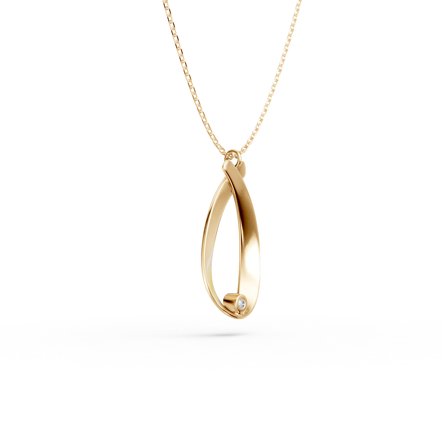 Sargaarany lanc geometrikus medallal es 0.005ct gyemanttal