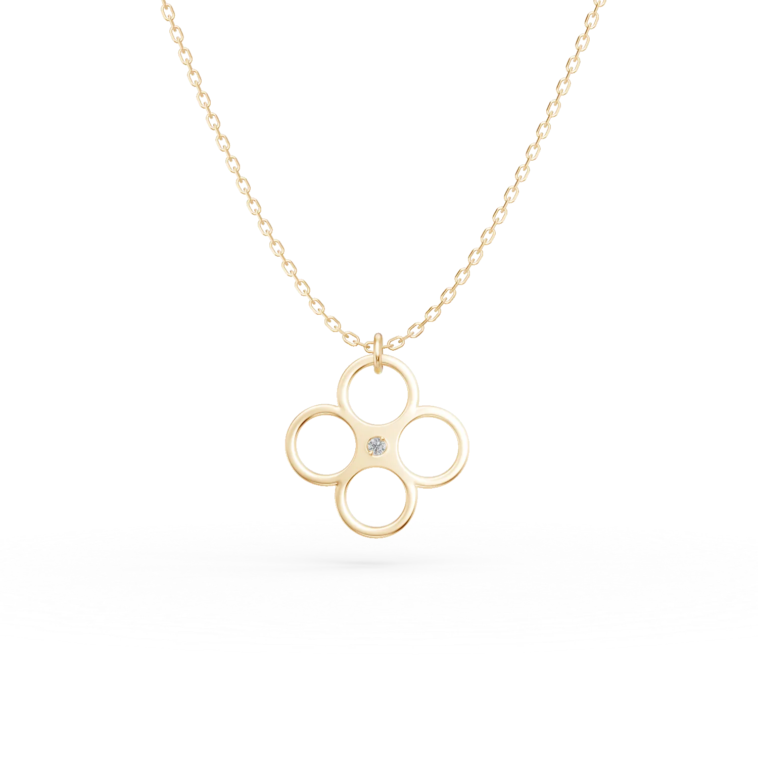 Lant cu pandantiv floral din aur galben cu diamant de 0.005ct