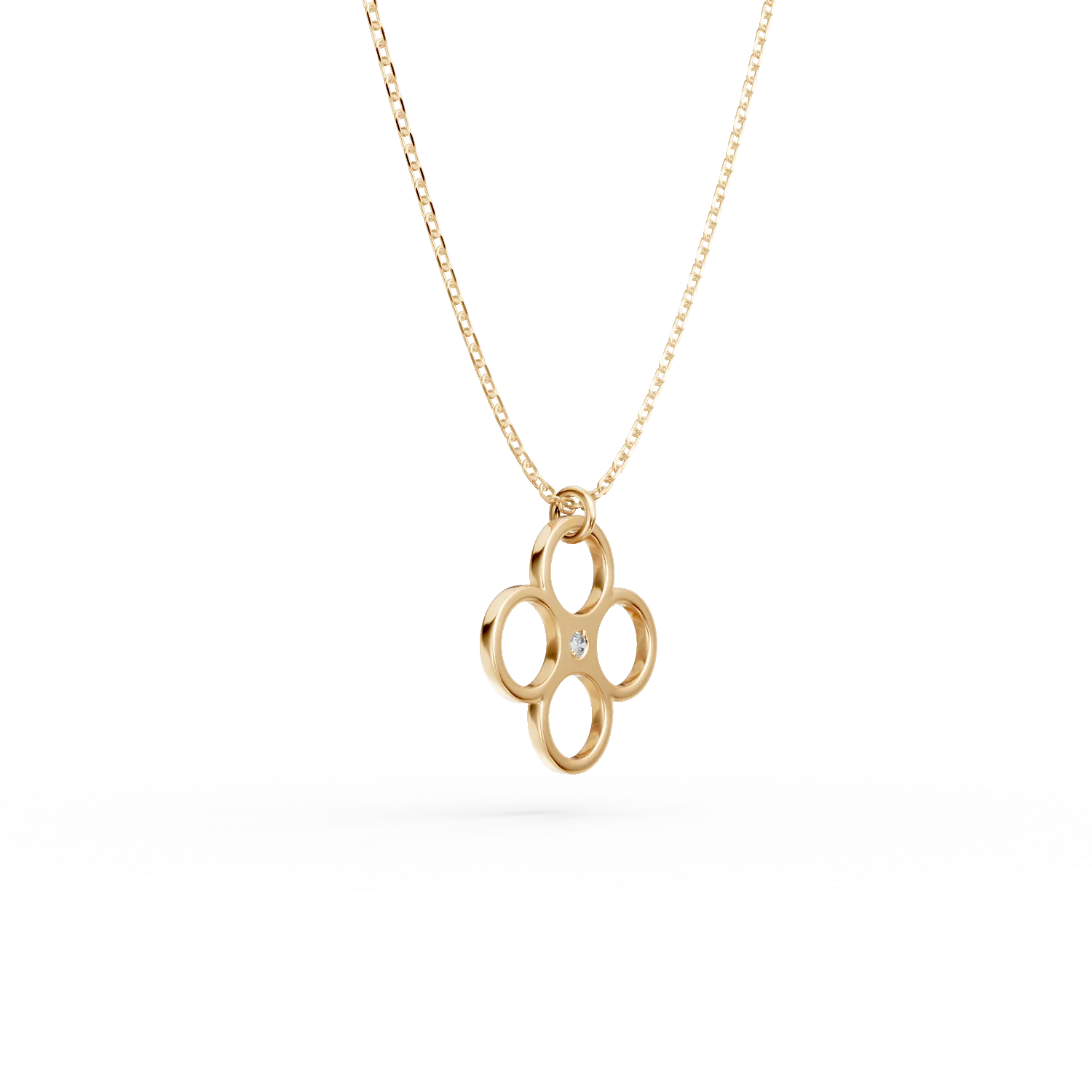 Lant cu pandantiv floral din aur galben cu diamant de 0.005ct