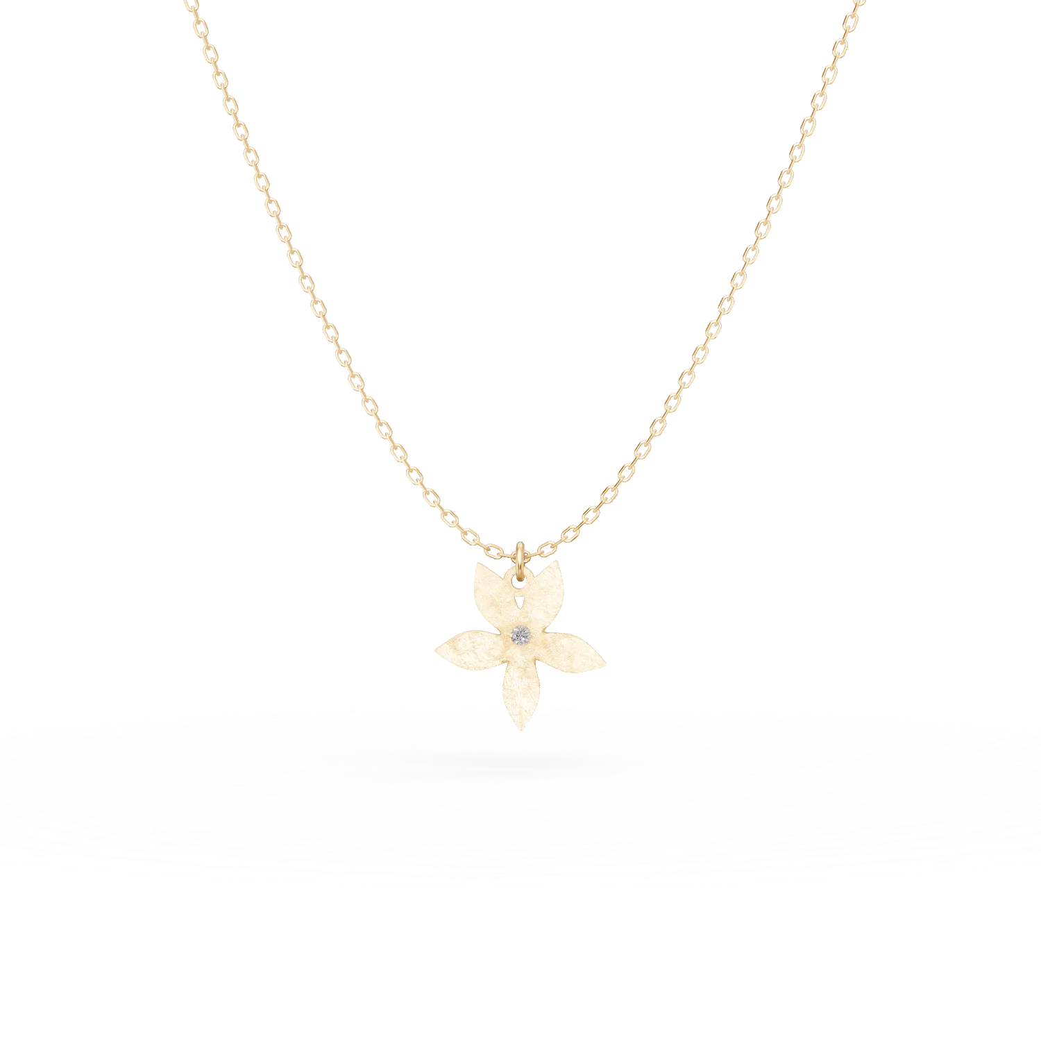 Teilor Lant cu pandantiv floral din aur galben cu diamant de 0.005ct
