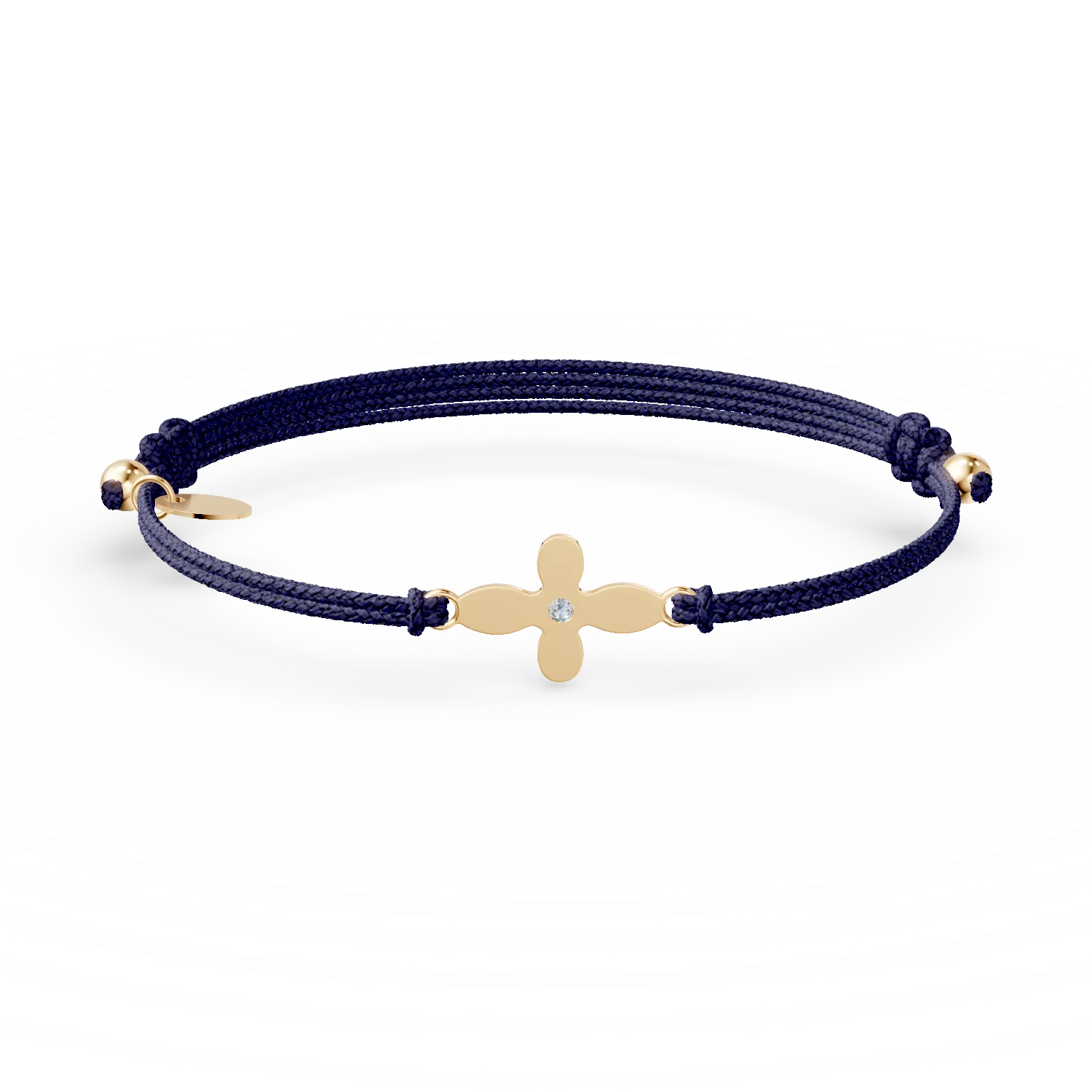Teilor Bratara cu snur albastru si pandantiv cruce din aur galben cu diamant de 0.005ct
