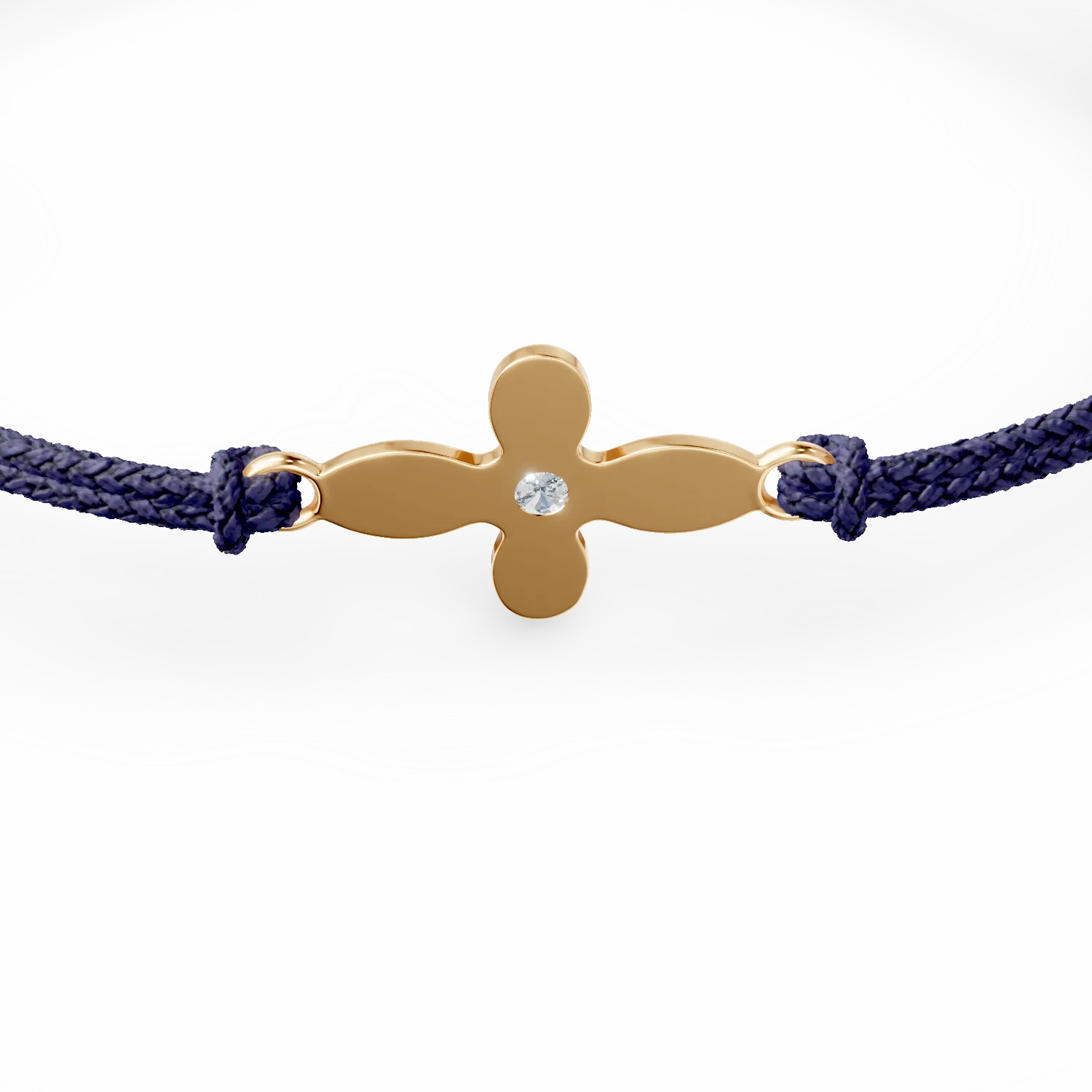 Yellow gold bracelet with blue cord, cross pendant and diamond of 0.005ct