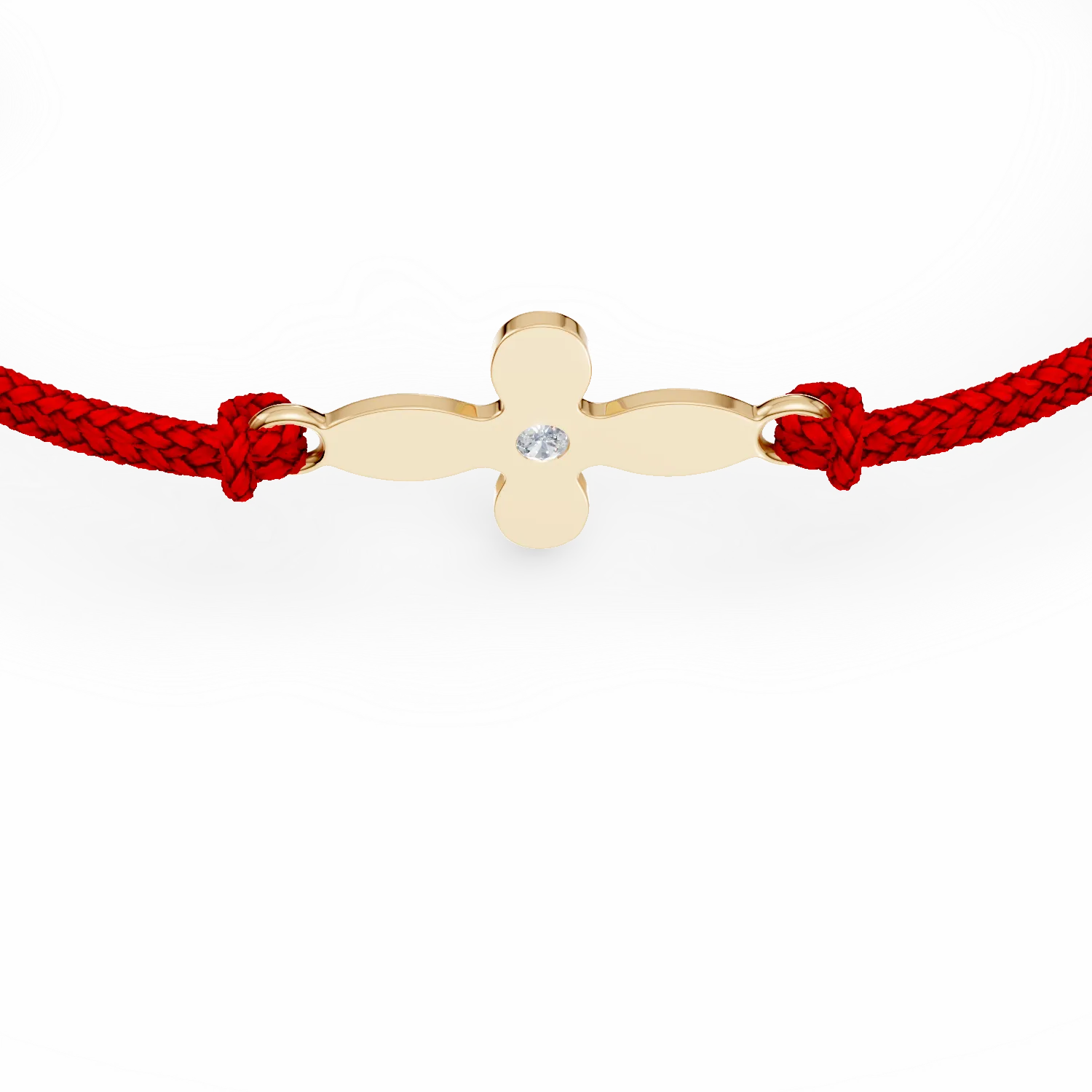 Yellow gold bracelet with red cord, cross pendant and diamond of 0.005ct