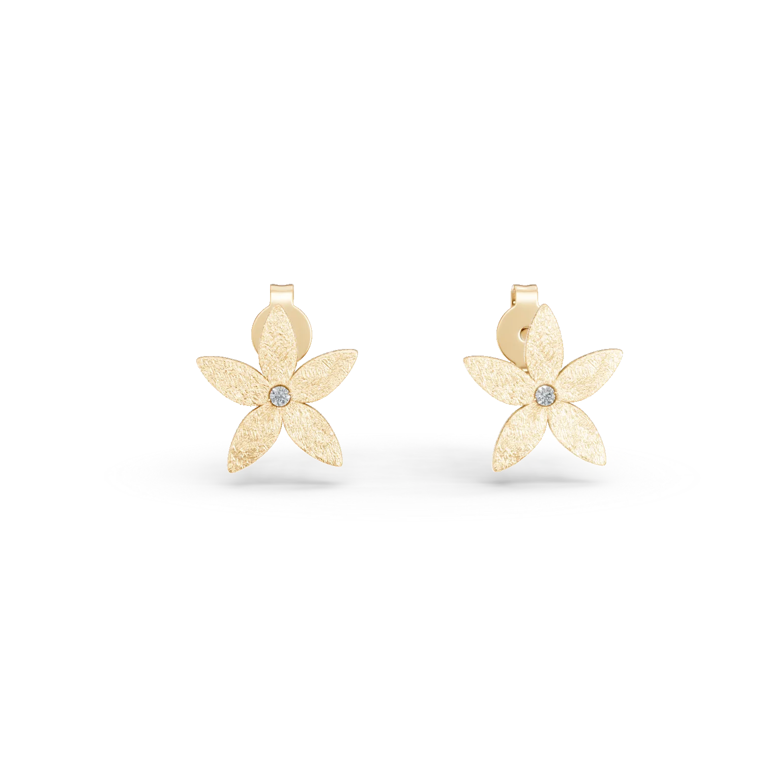 Kwiatowe kolczyki z zoltego zlota z diamentami 0.01ct