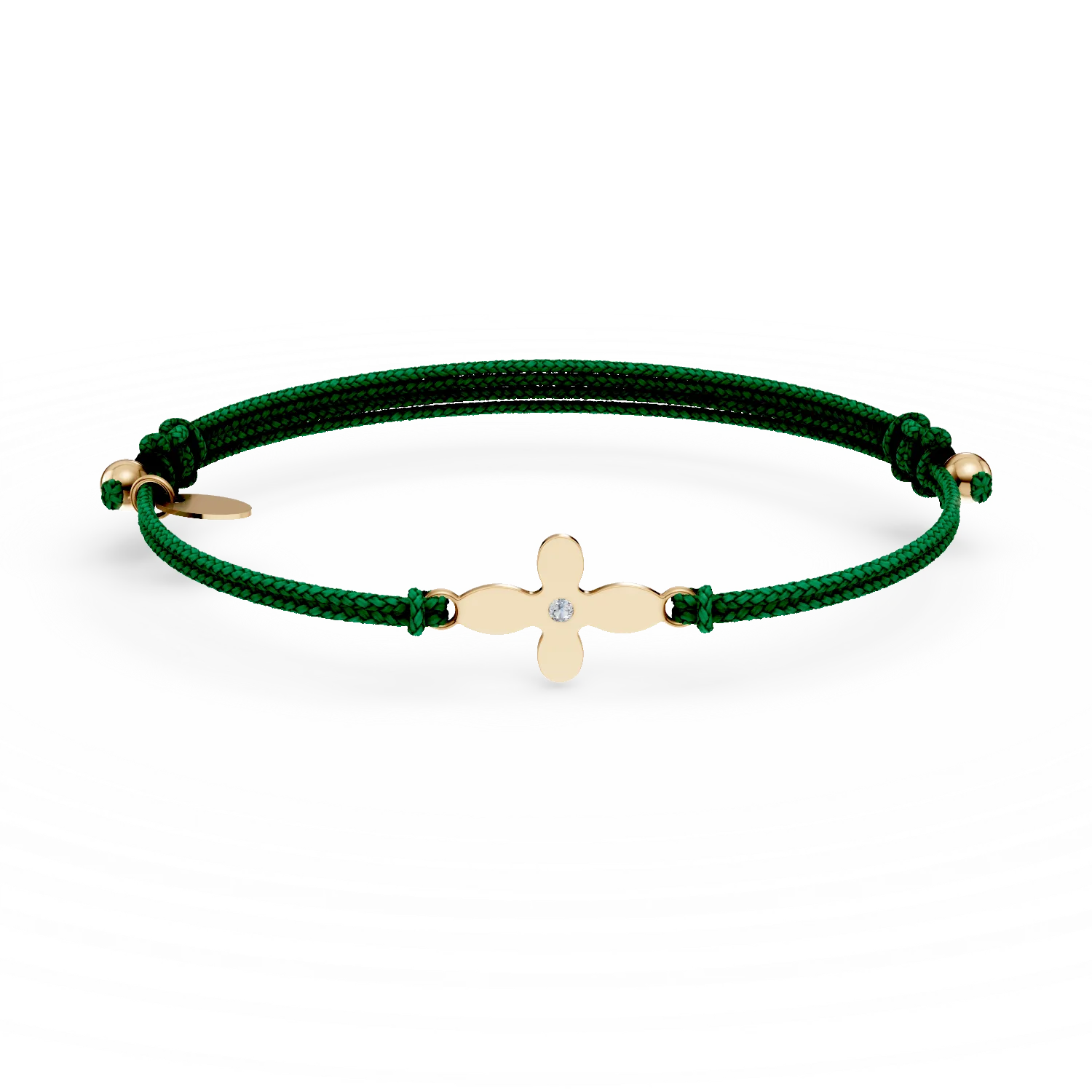 Teilor Bratara cu snur verde si pandantiv cruce din aur galben cu diamant de 0.005ct