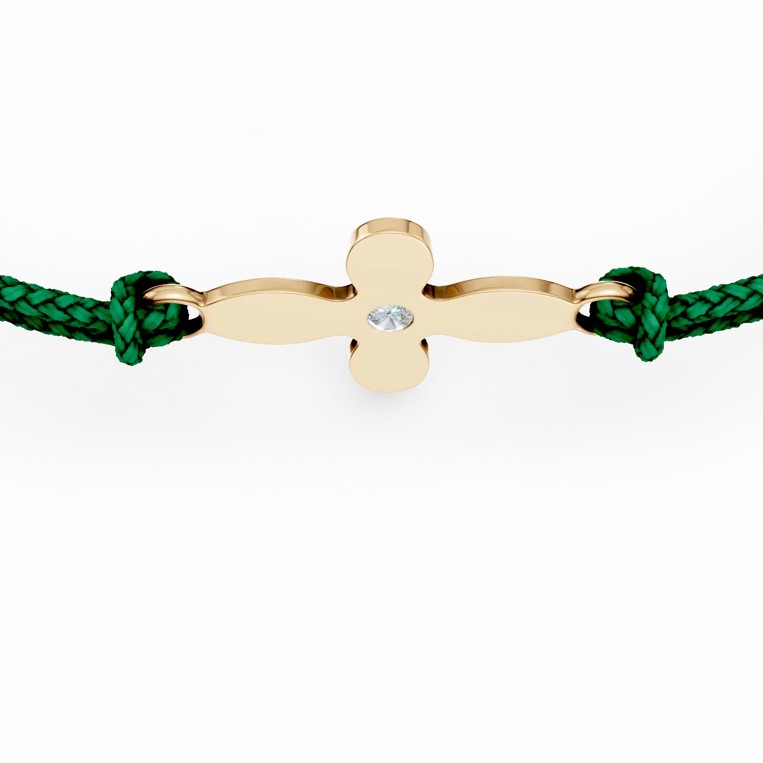 Yellow gold bracelet with green cord, cross pendant and diamond of 0.005ct