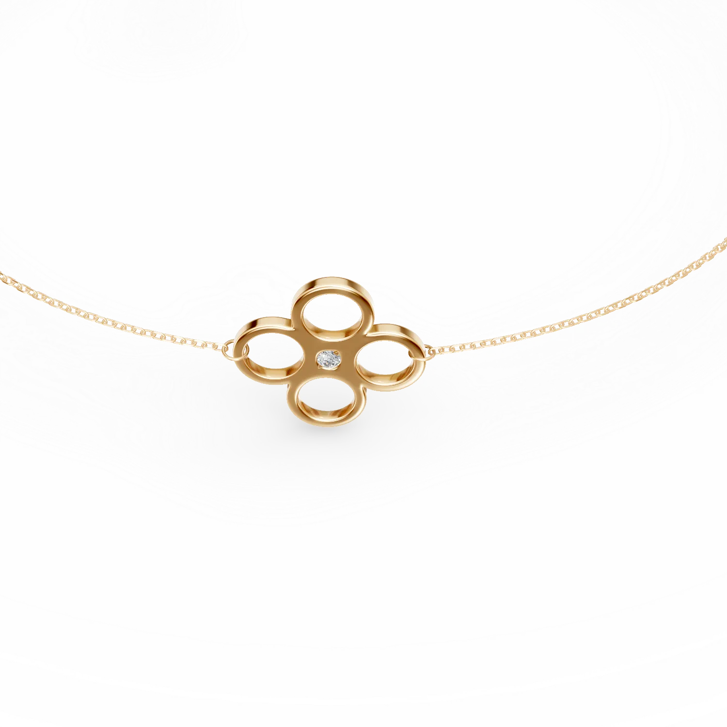 Bransoletka z zoltego zlota z kwiatowa zawieszka i diamentem 0.005ct