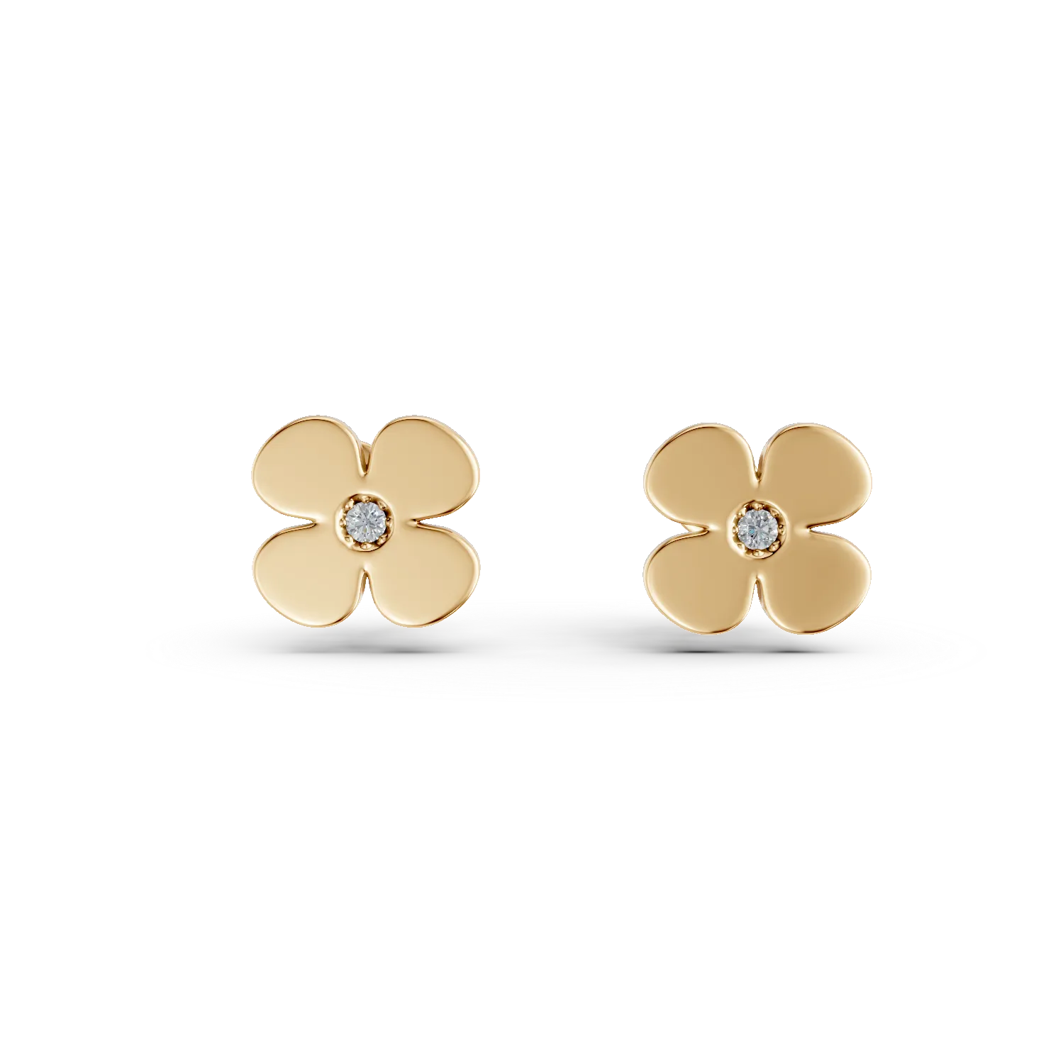 Yellow gold floral earrings with zirconia for children-202369
