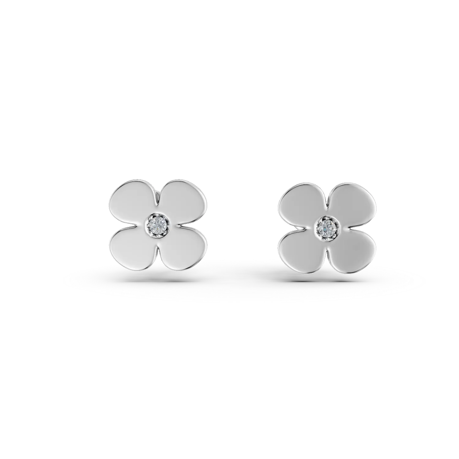 White gold floral earrings with zirconia for children-202372