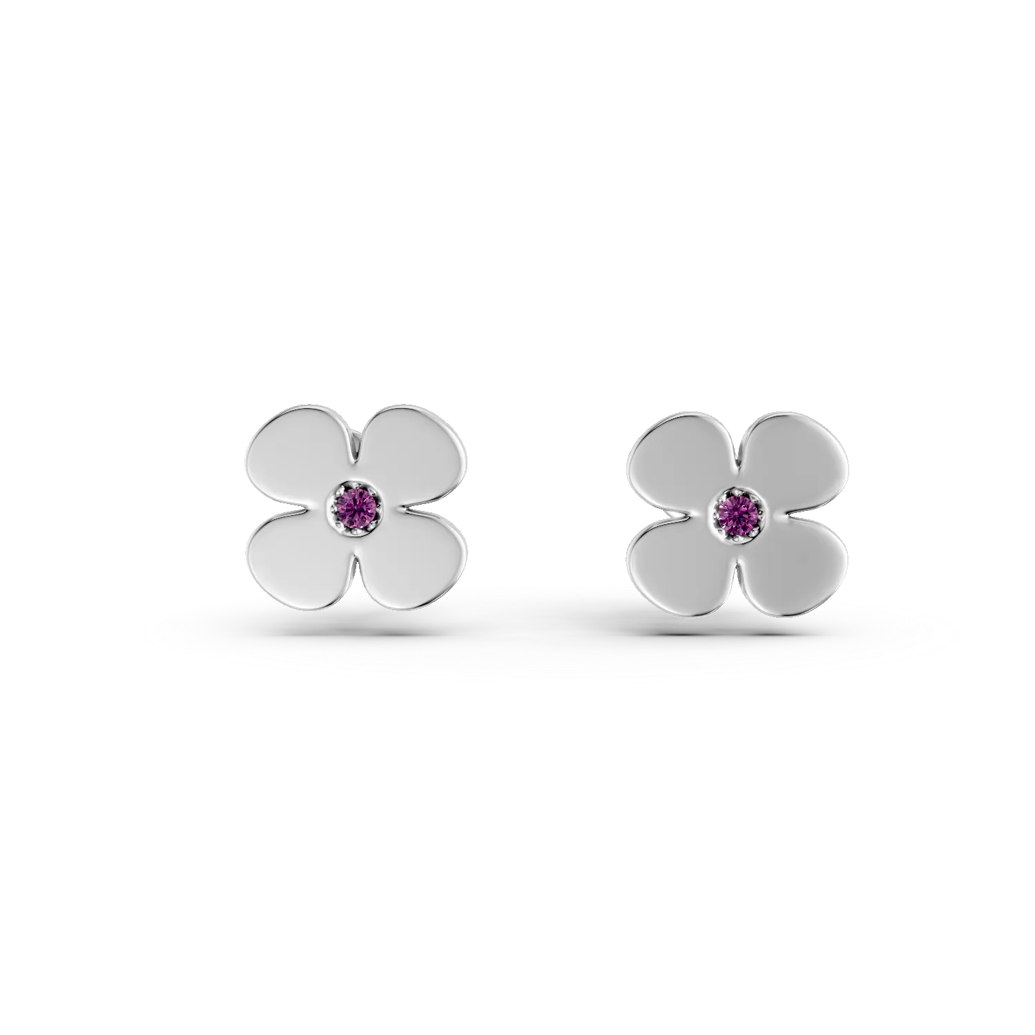 White gold floral earrings with red zirconia for children-202375