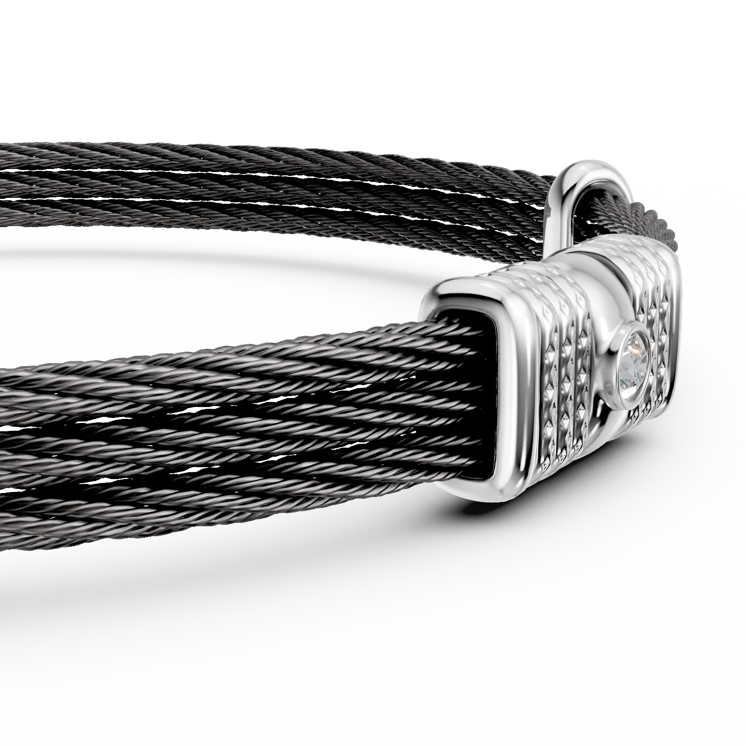 White-black steel bracelet with 0.0025ct diamond for men