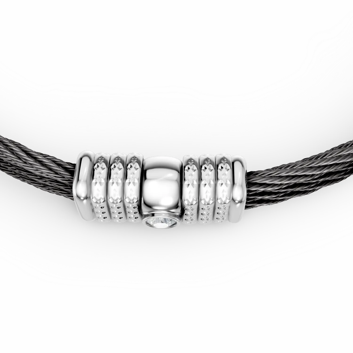 White-black steel bracelet with 0.0025ct diamond for men