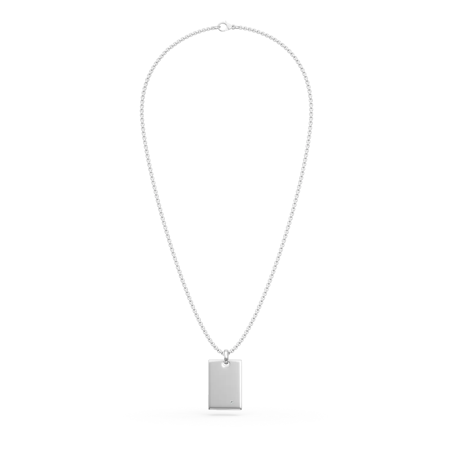 White steel necklace with pendant and 0.0025ct diamond for men