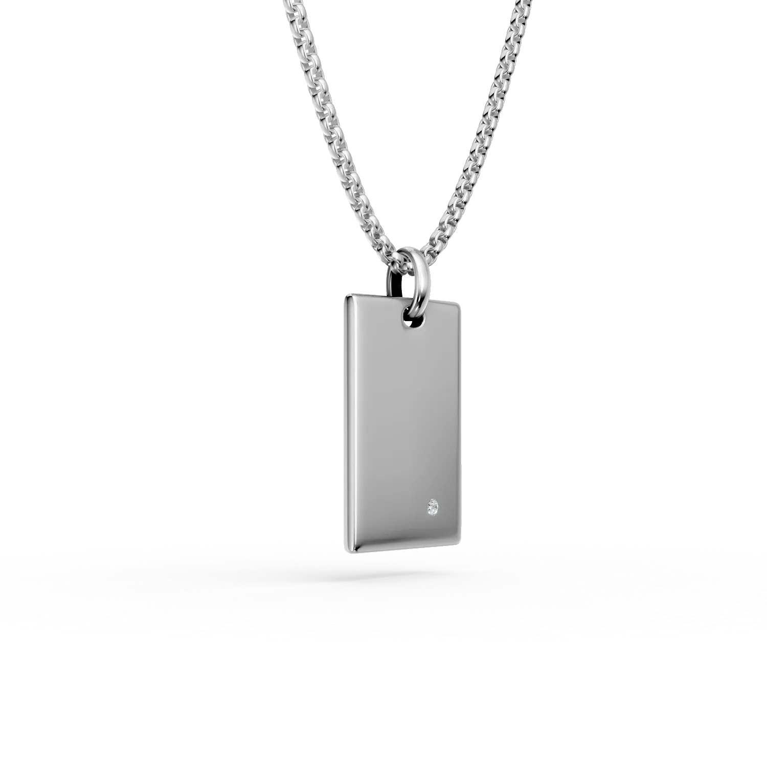 White steel necklace with pendant and 0.0025ct diamond for men