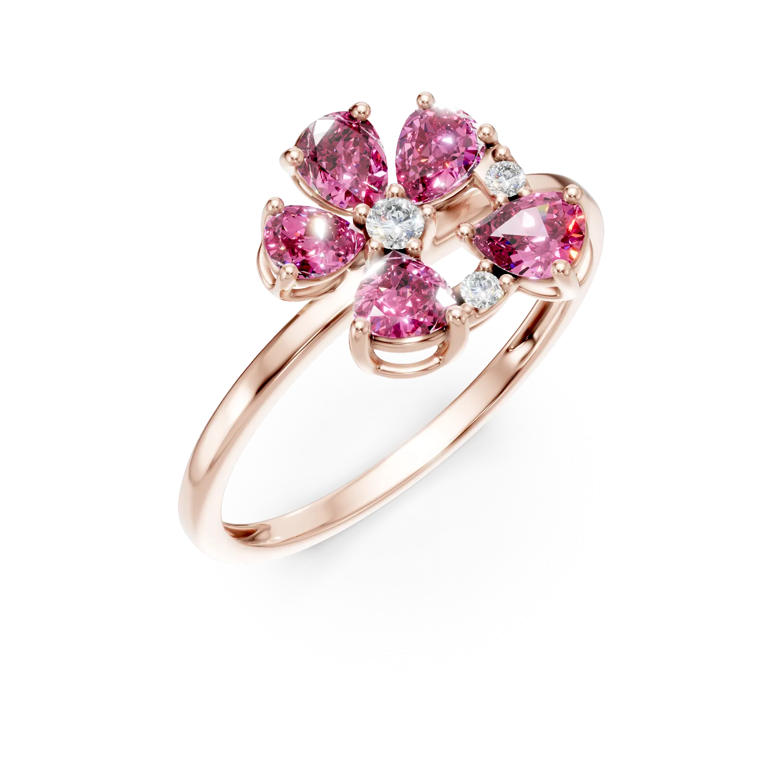 Teilor Inel floral din aur roz cu safire roz pear de 0.76ct si diamante de 0.04ct