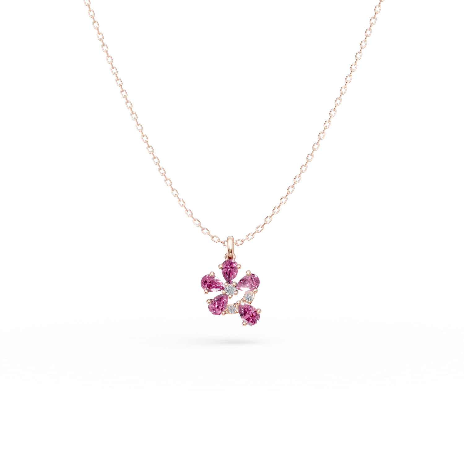 Teilor Lant cu pandantiv floral din aur roz cu safire roz pear de 0.77ct si diamante de 0.04ct