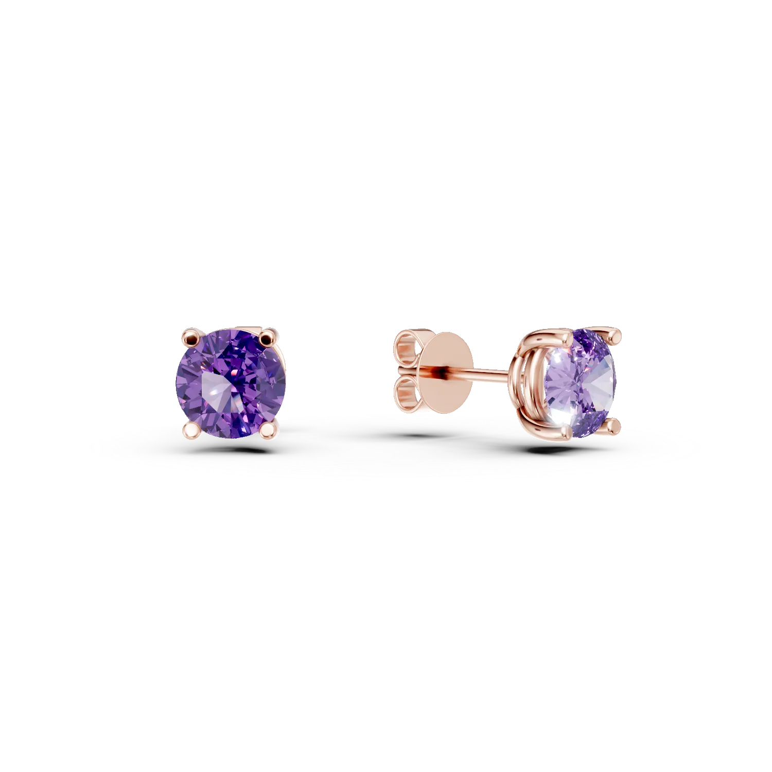 Cercei stud din aur roz cu ametiste de 1.8ct