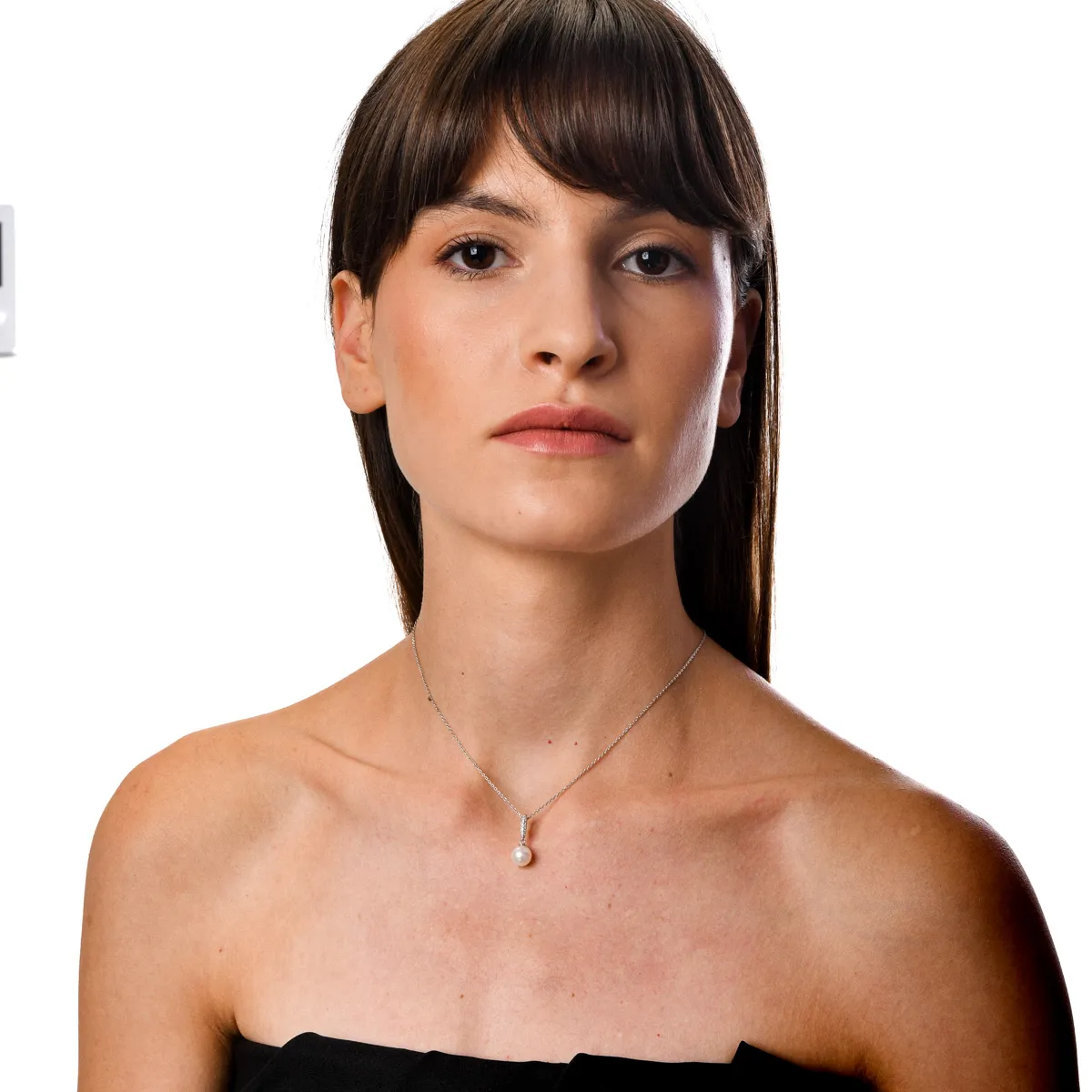 Pandantiv din aur alb cu perla de cultura de si diamante de 0.07ct