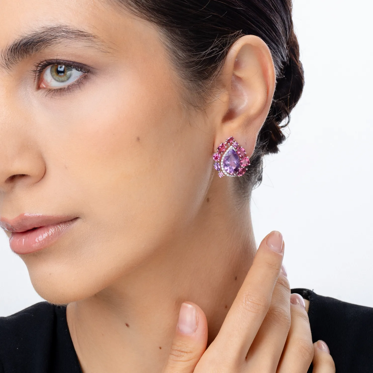 Kolczyki z 18K białego złota z 14.97ct kamieniami szlachetnymi i półszlachetnymi