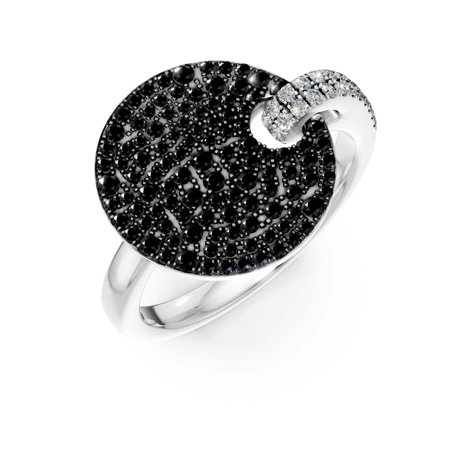 Inel rotund din aur alb cu diamante negre si incolore de 0.86ct