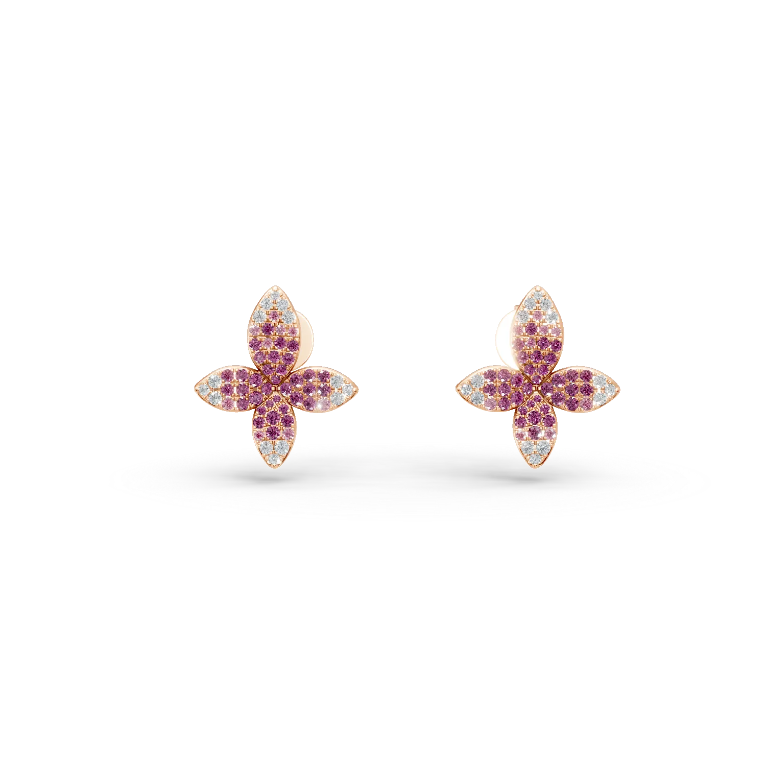 Teilor Cercei florali din aur roz cu safire roz si diamante de 1.14ct