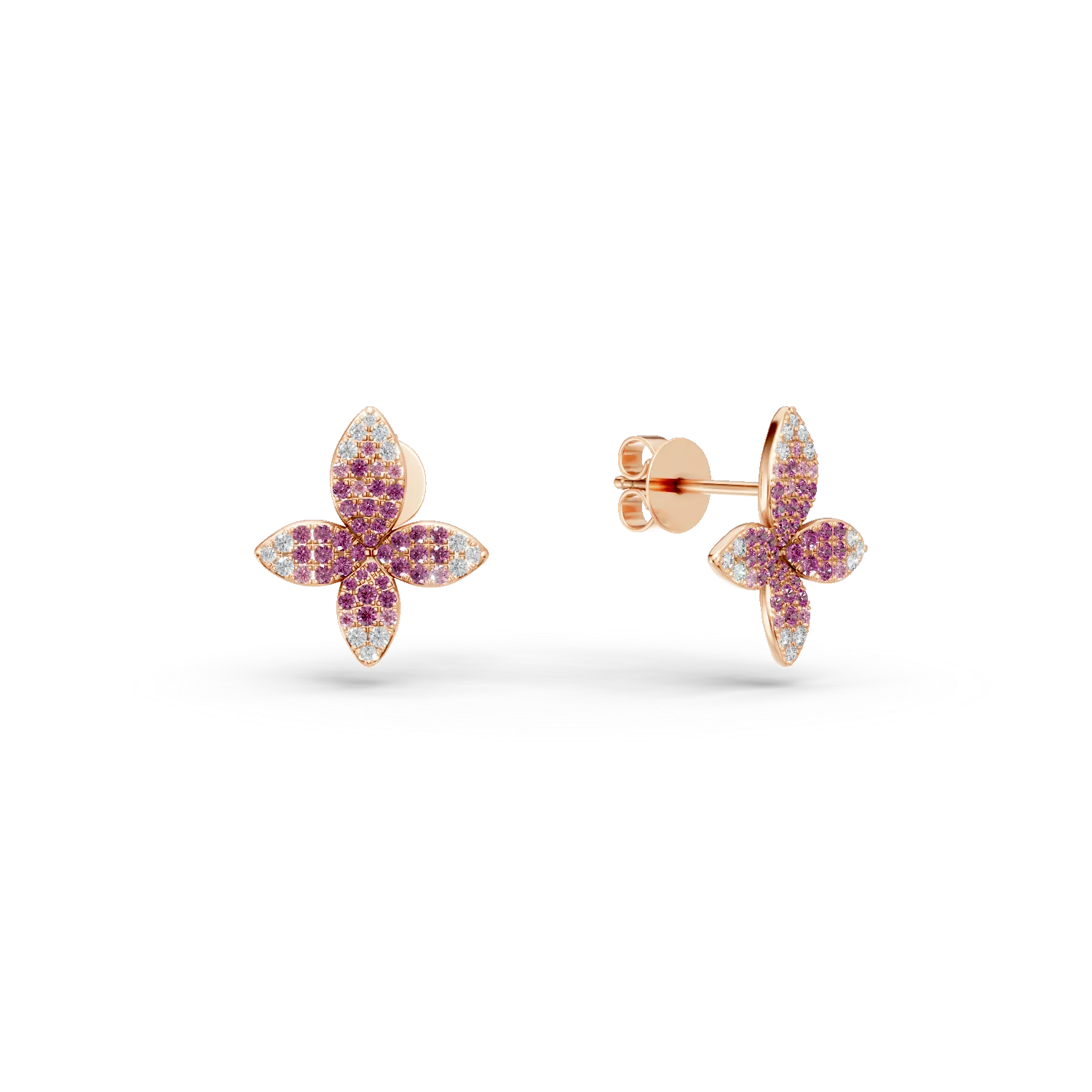 Cercei florali din aur roz cu safire roz si diamante de 1.14ct