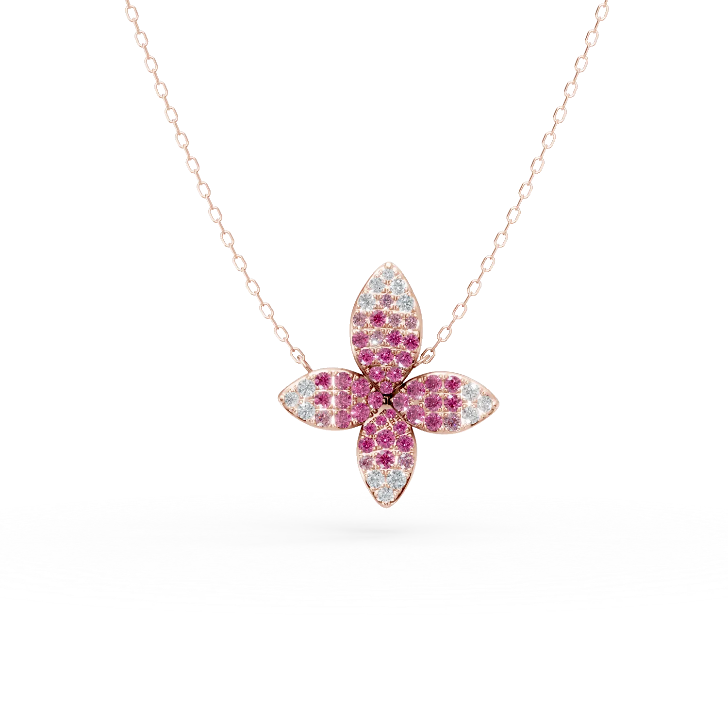 Teilor Lant cu pandantiv floral din aur roz cu safire roz si diamante de 0.85ct