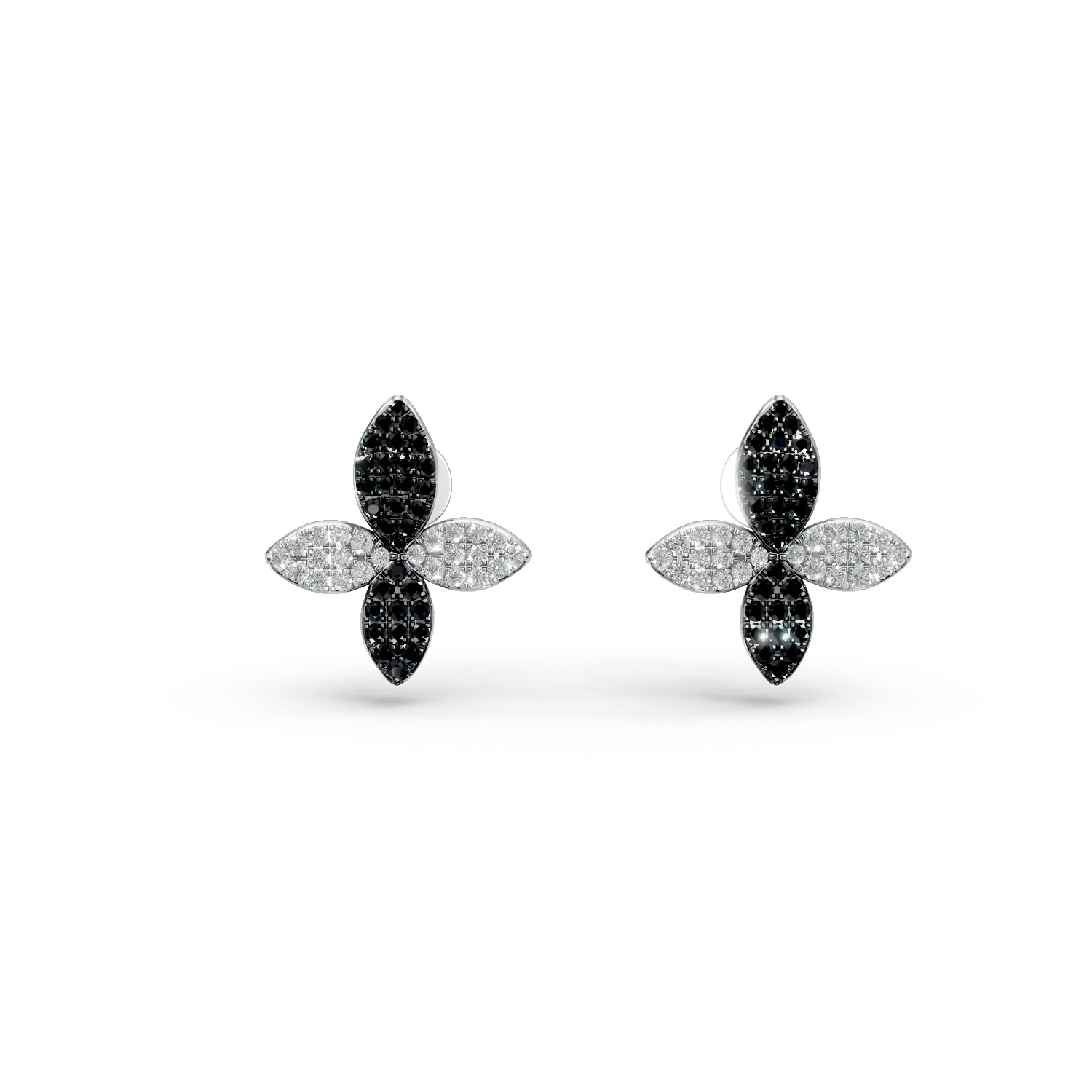 Cercei florali din aur alb cu diamante negre si incolore de 1.02ct