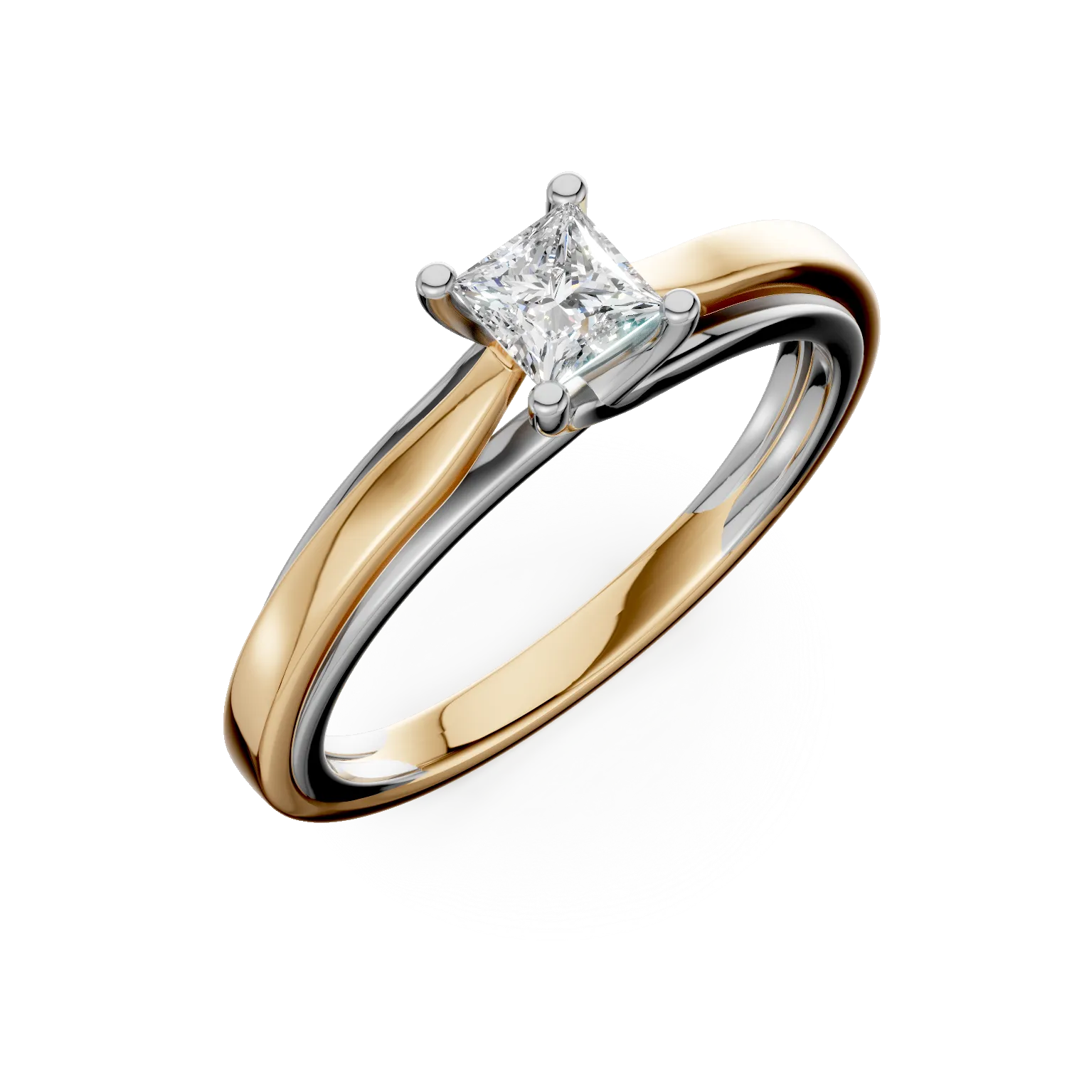 Teilor Inel de logodna din aur alb-galben cu diamant de 0.4ct