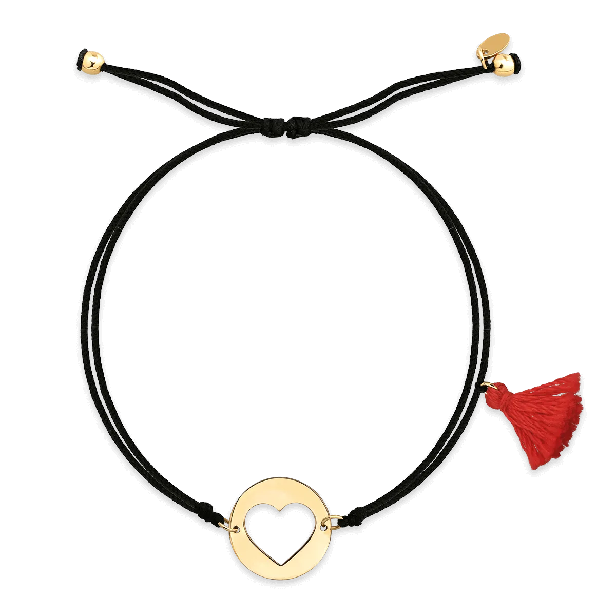 Black cord bracelet with 14K yellow gold and heart charm