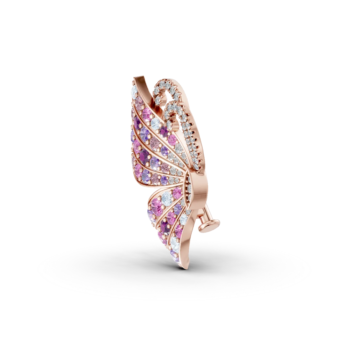 Rose gold butterfly brooch with 1.58ct precious and semi-precious stones