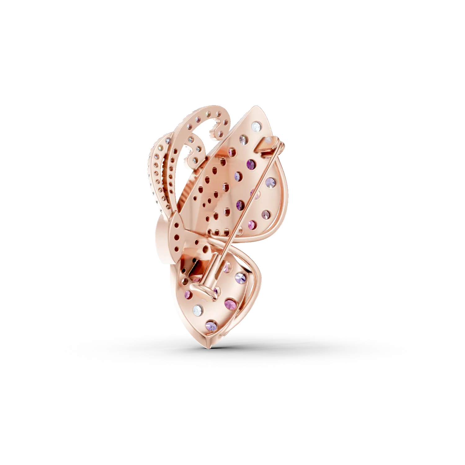Rose gold butterfly brooch with 1.58ct precious and semi-precious stones